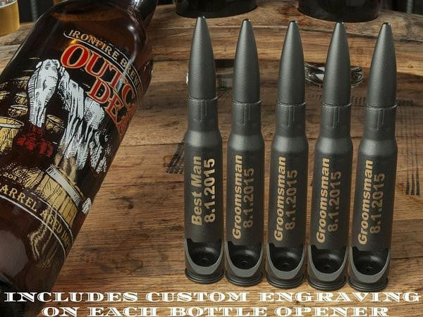 .50 Caliber Groomsmen Bullet Bottle Opener with Personalized Gift Box