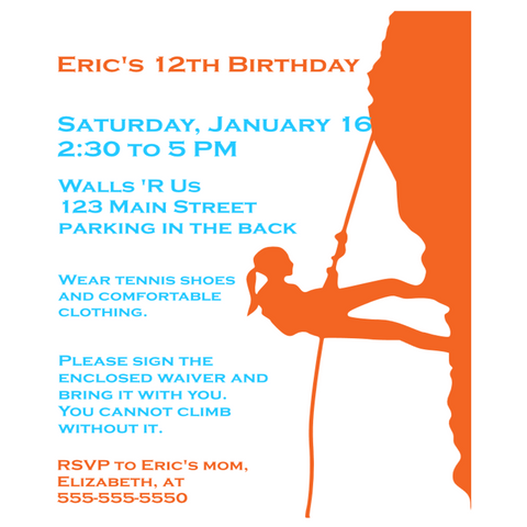 Birthday Invitation - Rock Climbing